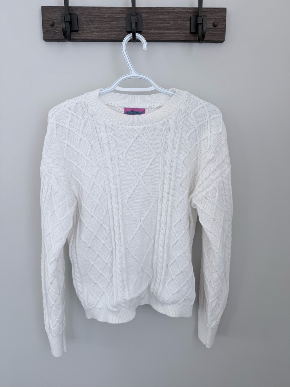 Edikted Cream Cable Knit Crewneck Sweater